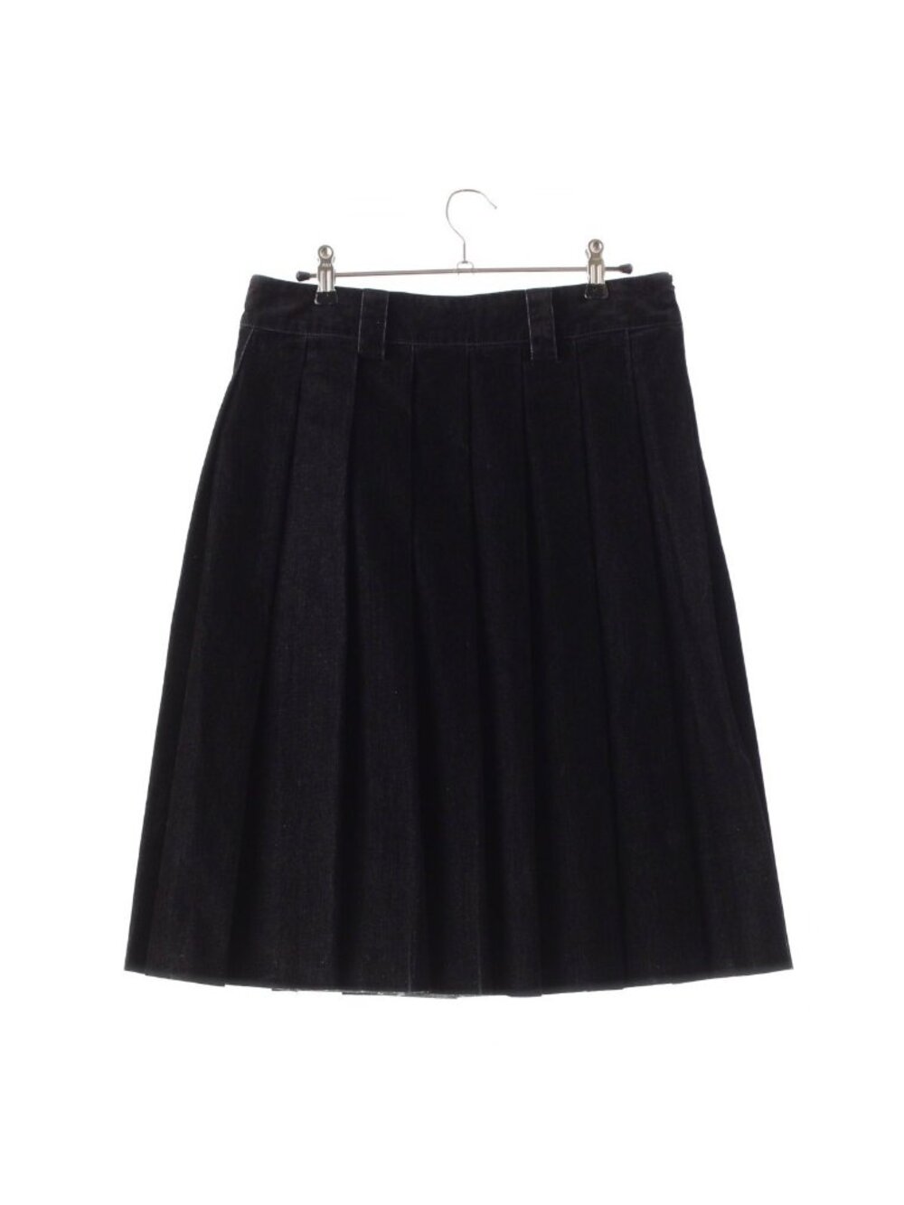 Miu Miu Cotton Flocking Chambray Pleats Logo Side Zip Skirt Black 36